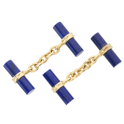 Lot 114 - A pair of 18ct gold lapis lazuli cufflinks
