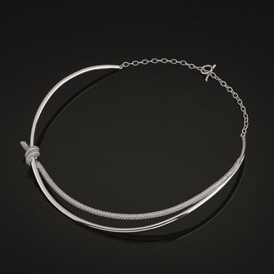 Lot 137 - Tiffany & Co., an 18ct white gold diamond Knot Double Row necklace