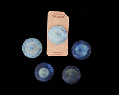 Lot 610 - Ruskin Pottery, four Souffle glazed roundels...