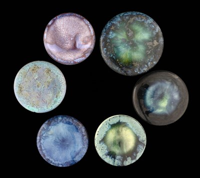 Lot 614 - Ruskin Pottery, six various Souffle glazed...