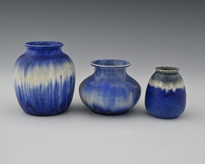 Lot 624 - Ruskin Pottery, three Crystalline glazed vases,...