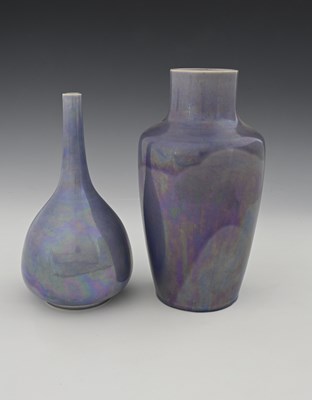 Lot 622 - Ruskin Pottery, two Lavender lustre vases,...