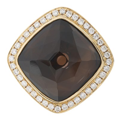 Lot 161 - An 18ct gold smoky quartz and diamond cluster ring