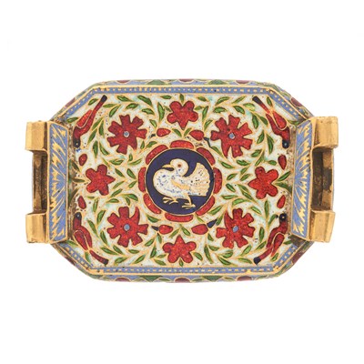 Lot 37 - A Mughal high carat gold, turquoise and polychrome enamel clasp or pendant