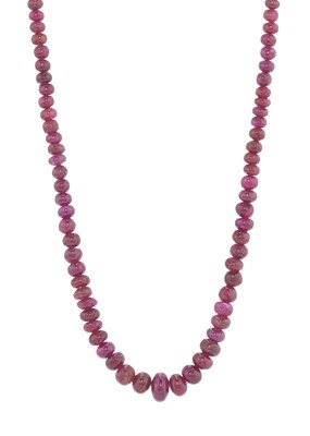 Lot 13 - An early to mid 20th century ruby bead necklace, with gold pearl clasp