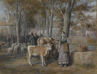 Lot 294 - Trevor Haddon (British, 1864-1941), Market Day,...