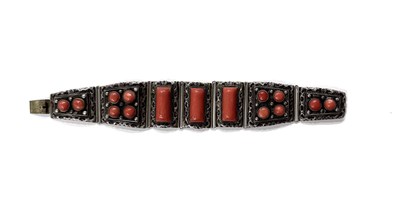 Lot 13 - A mid 20th century Chinese silver coral bracelet