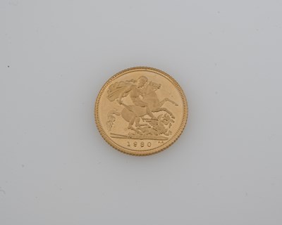 Lot 67 - Elizabeth II, a gold proof half sovereign coin, dated 1980