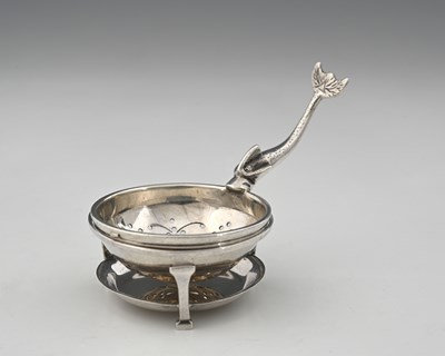 Lot 153 - A Scottish silver tea strainer and stand,...