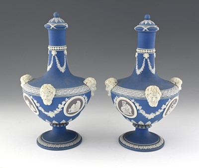 Lot 666 - Wedgwood, a pair of 19th century tri colour...