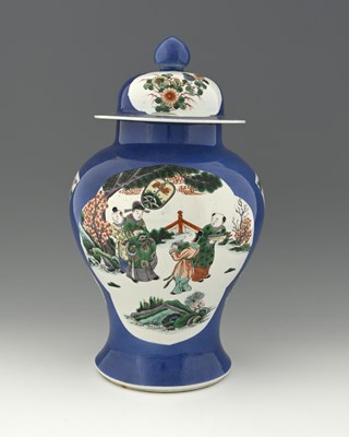 Lot 384 - A Chinese powder blue ground famille verte...