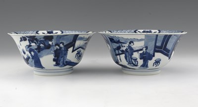 Lot 388 - A pair of Chinese blue and white bowls, mark...