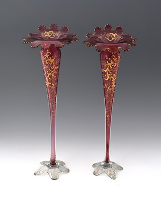 Lot 481 - A pair of Bohemian ruby cased and enamelled...