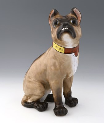 Lot 567 - A Galle faience pug, early 20th Century,...