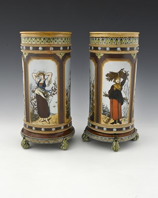 Lot 566 - A pair of Art Nouveau Mettlach cylinder vases,...