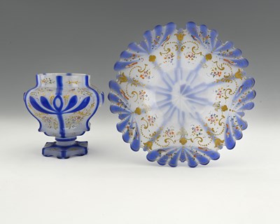 Lot 395 - A Bohemian cased Barfatan opaline glass vase...