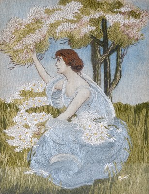 Lot 170 - An Arts & Crafts crewel work panel, circa 1905,...