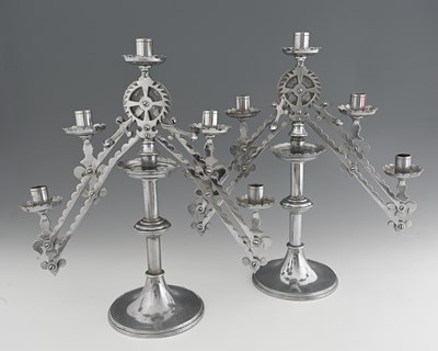 Lot 160 - A pair of Gothic Revival electroplated altar...