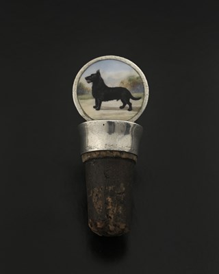 Lot 216 - An Edwardian silver bottle stopper, enamelled...