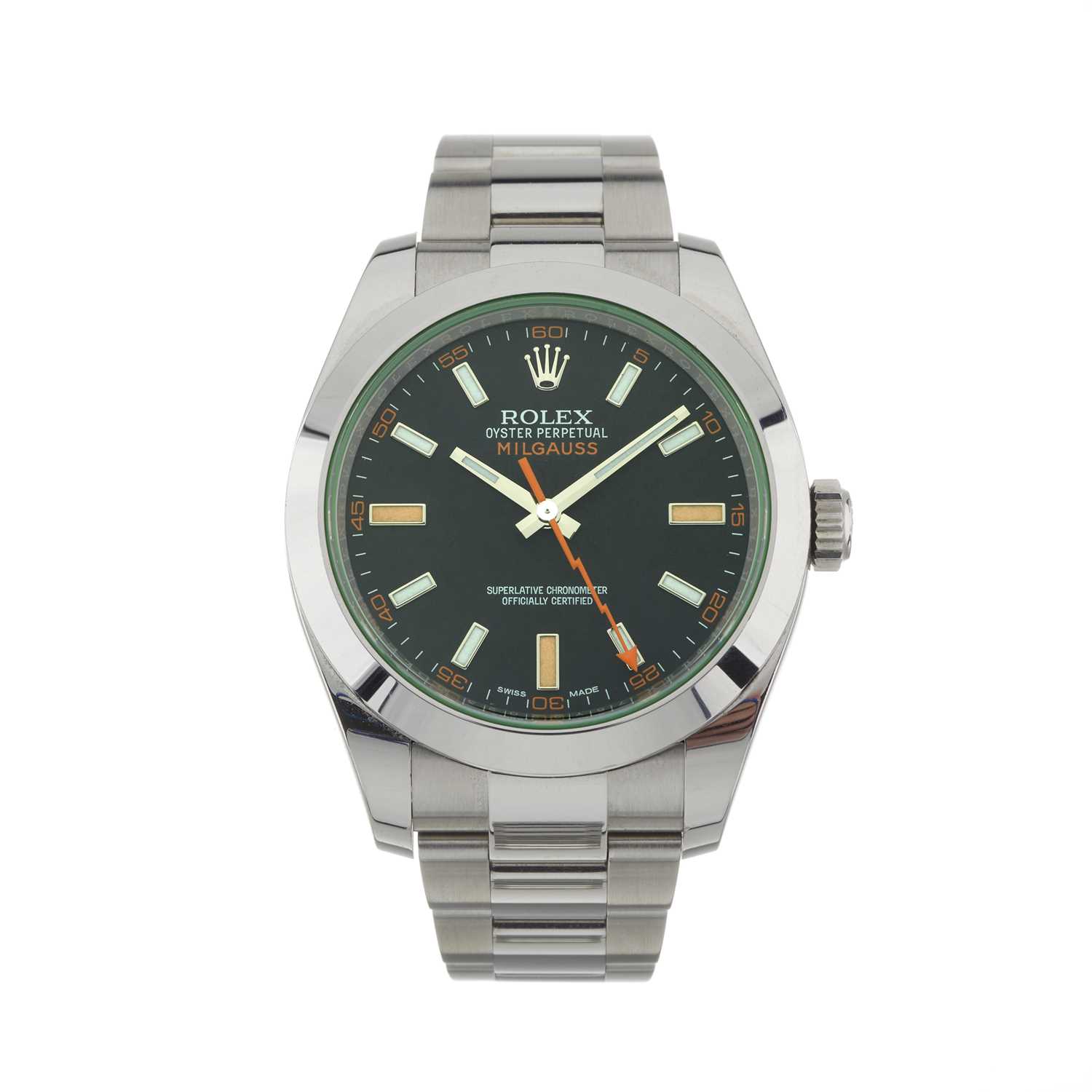 Lot 169 - Rolex, a stainless steel Oyster Perpetual Milgauss bracelet watch