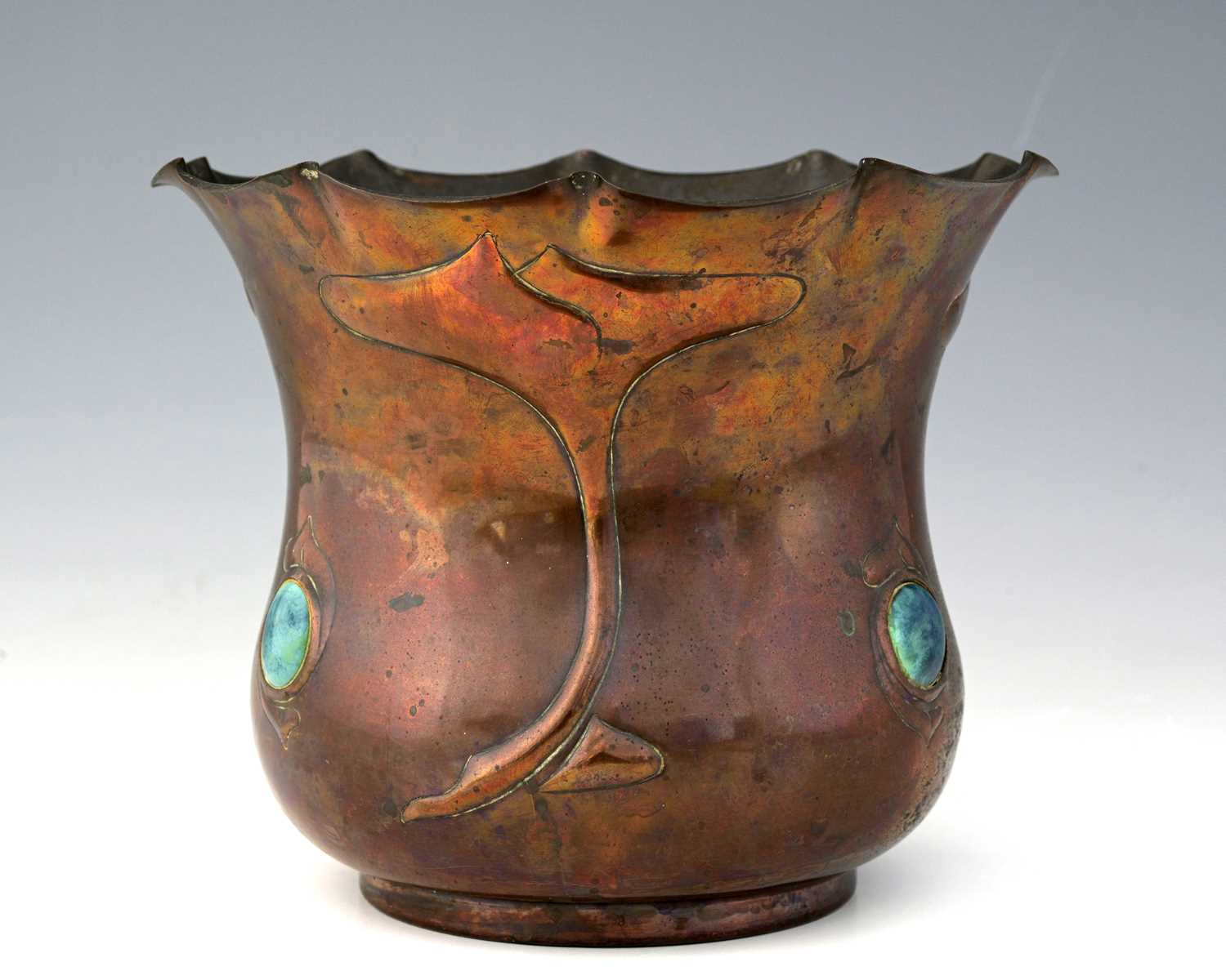 Lot 106 - An Arts and Crafts Ruskin set copper...