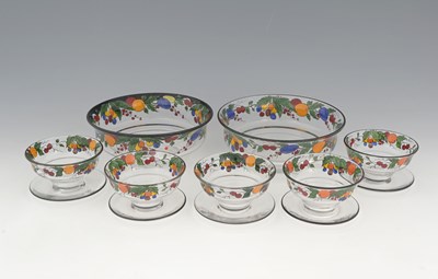 Lot 437 - Stuart, an Art Deco enamelled glass fruit set,...
