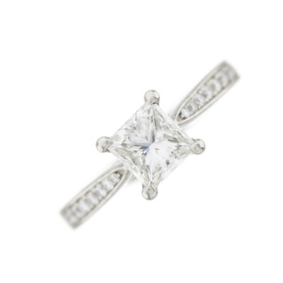 Lot 60 - A platinum diamond single-stone ring, with GIA report