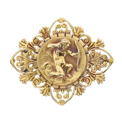 Lot 34 - John Brogden, a late Victorian 18ct gold Cupid brooch
