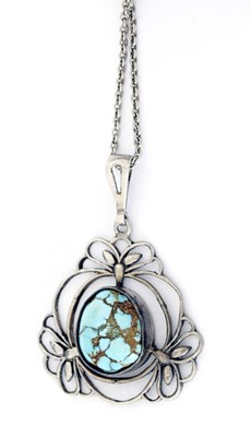 Lot 34 - Liberty & Co., an Arts & Crafts silver turquoise pendant, with chain