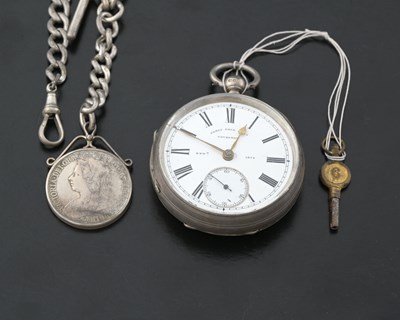 Lot 404 - A Victorian silver-cased hunter pocket watch,...