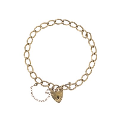 Lot 89 - A mid 20th century 9ct gold curb-link bracelet, with heart-shape padlock clasp