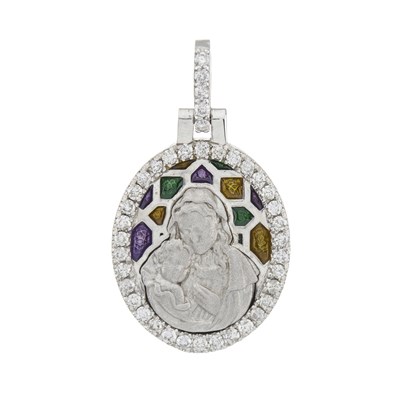 Lot 83 - A 14ct gold diamond and enamel pendant