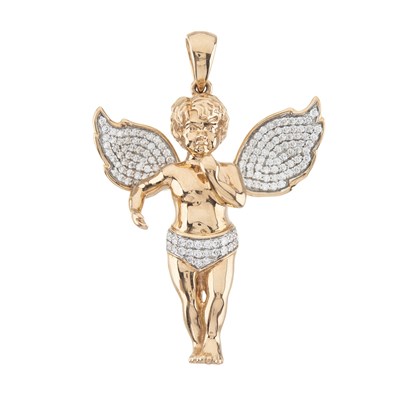 Lot 180 - An 18ct gold diamond angel cherub pendant