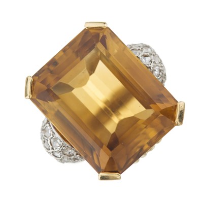 Lot 99 - A mid 20th century gold citrine and diamond cocktail ring