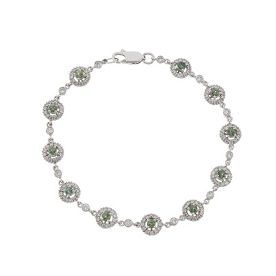 Lot 157 - An 18ct gold tourmaline and brilliant-cut diamond cluster line bracelet