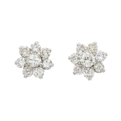 Lot 70 - A pair of diamond floral cluster stud earrings