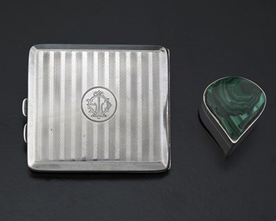 Lot 258 - An Elizabeth II silver and malachite box, of...