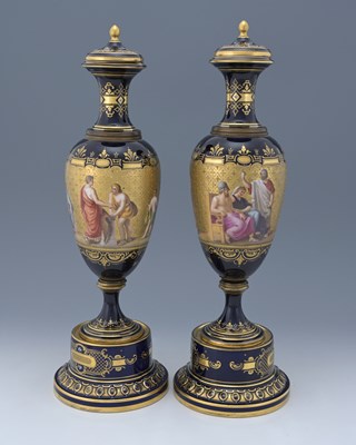 Lot 521 - A pair of Vienna porcelain vases and covers,...