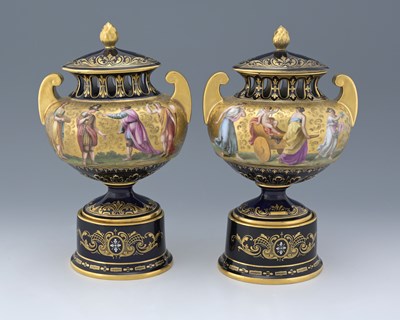 Lot 522 - A pair of Vienna porcelain pot pourri vases...