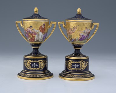 Lot 519 - A small pair of Vienna porcelain vases and...