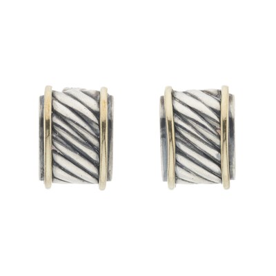 Lot 334 - David Yurman, a pair of silver and 14ct gold earrings.
