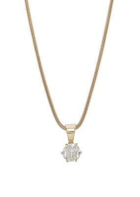 Lot 98 - A diamond single-stone pendant, with 14ct gold snake-link chain