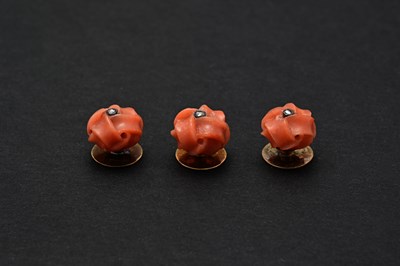 Lot 3 - Three late Victorian diamond accent carved coral studs