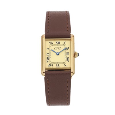 Lot 204 - Cartier, a silver-gilt Must De Cartier Tank wrist watch