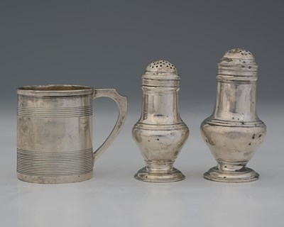 Lot 188 - Two George II silver bun peppers, sponsor's...