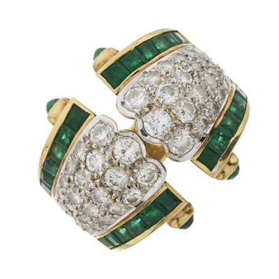 Lot 94 - An 18ct gold diamond and emerald dress ring