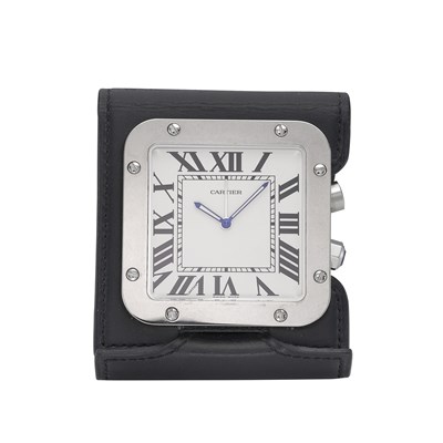 Lot 277 - Cartier, a stainless steel Santos travel clock watch