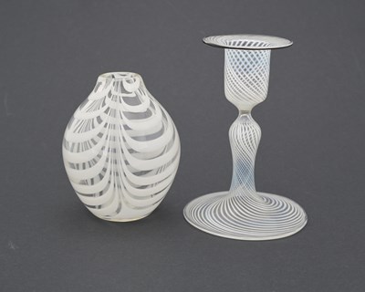 Lot 619 - Bimini, an opaque threaded glass candlestick,...