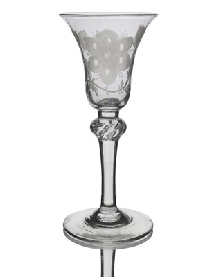 Lot 527 - A Jacobite engraved wine glass, circa 1750,...