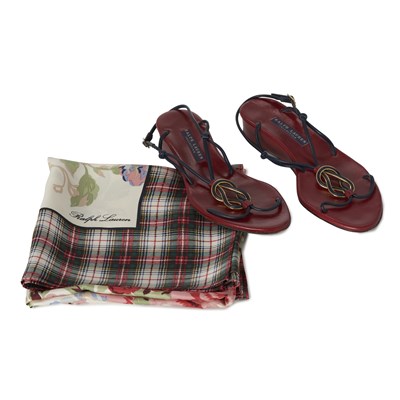 Lot 492 - Ralph Lauren, a silk scarf and a pair of sandals.
